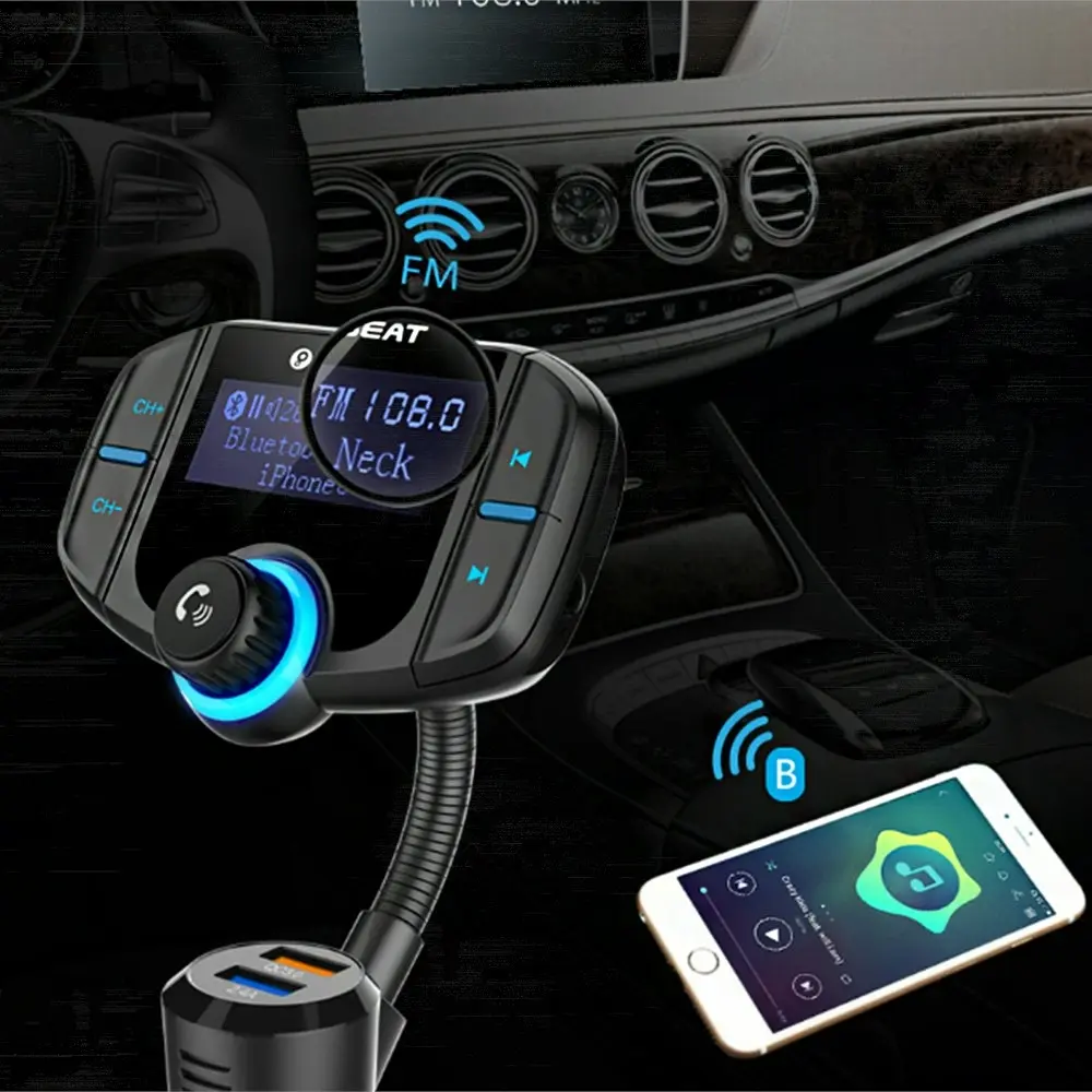 Dual USB quick charger QC3.0 Bluetooth FM car kit Transmitter With Display