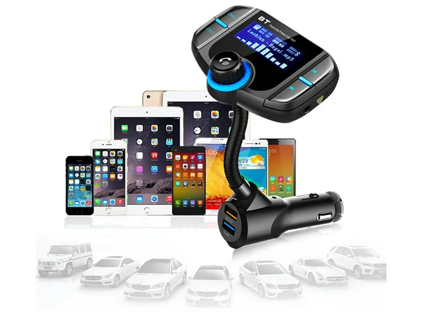 Dual USB quick charger QC3.0 Bluetooth FM car kit Transmitter With Display