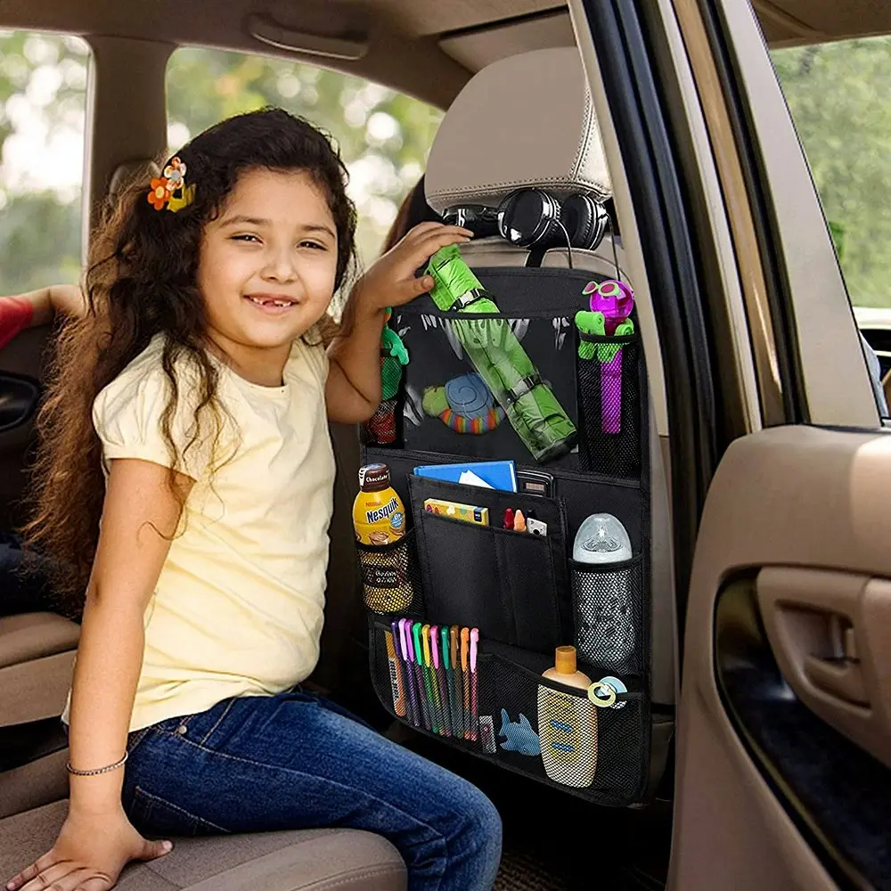 2Pack Car Backseat Organizer with 10" Table Holder + 8 Storage Pockets