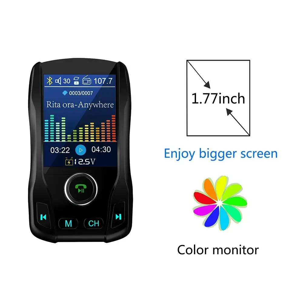 1.77 Color Screen Car Bluetooth MP3 FM Transmitter With Hands-Free