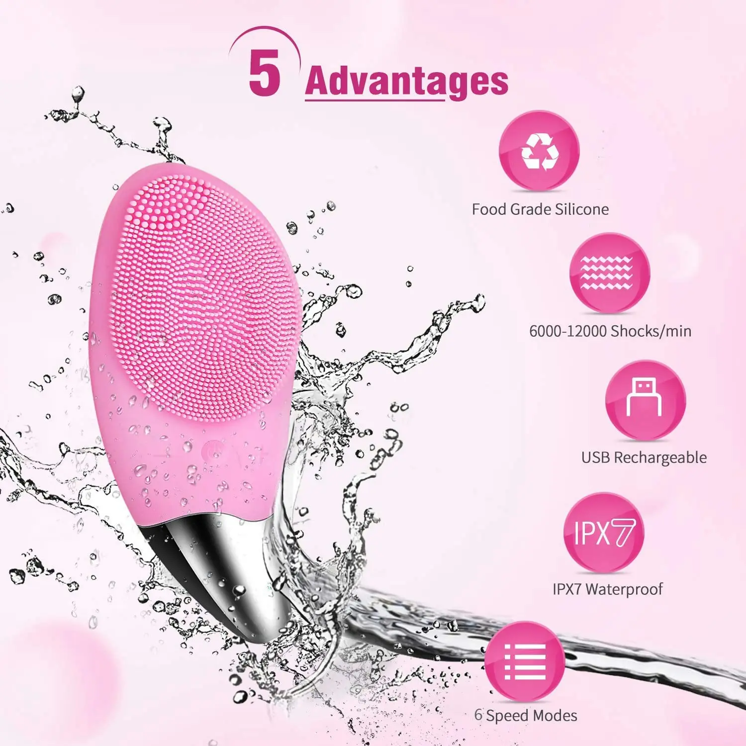 Sonic Facial Cleansing Brush Electric Silicone Face Brush Massager Face Scrubber