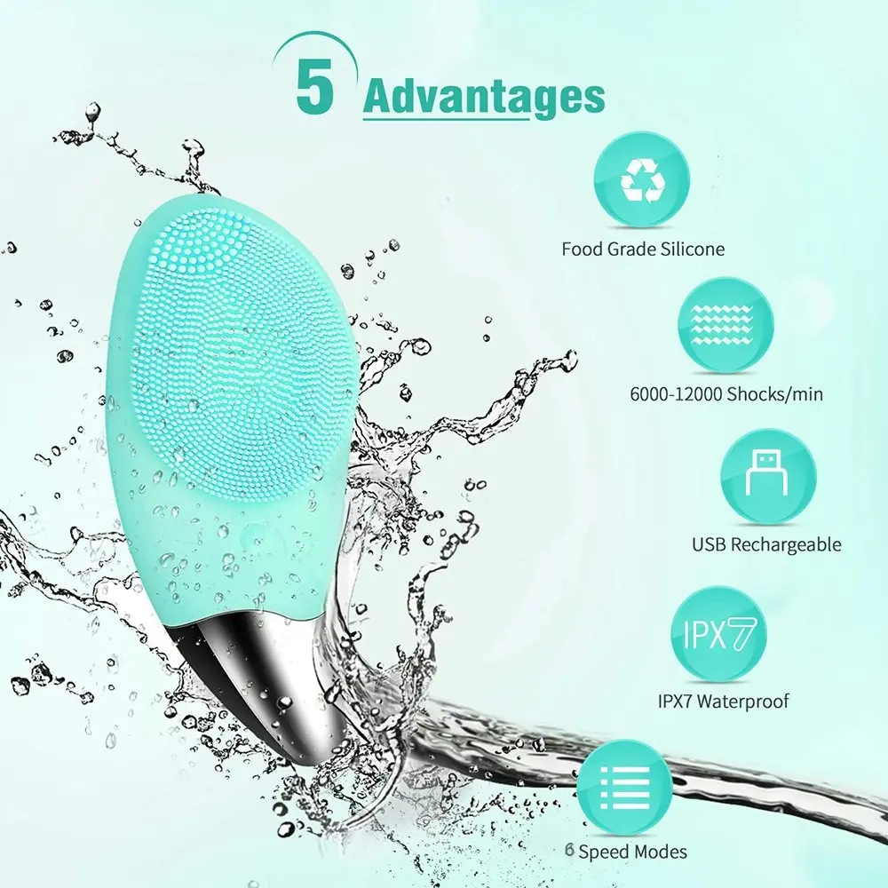 Sonic Facial Cleansing Brush Electric Silicone Face Brush Massager Face Scrubber