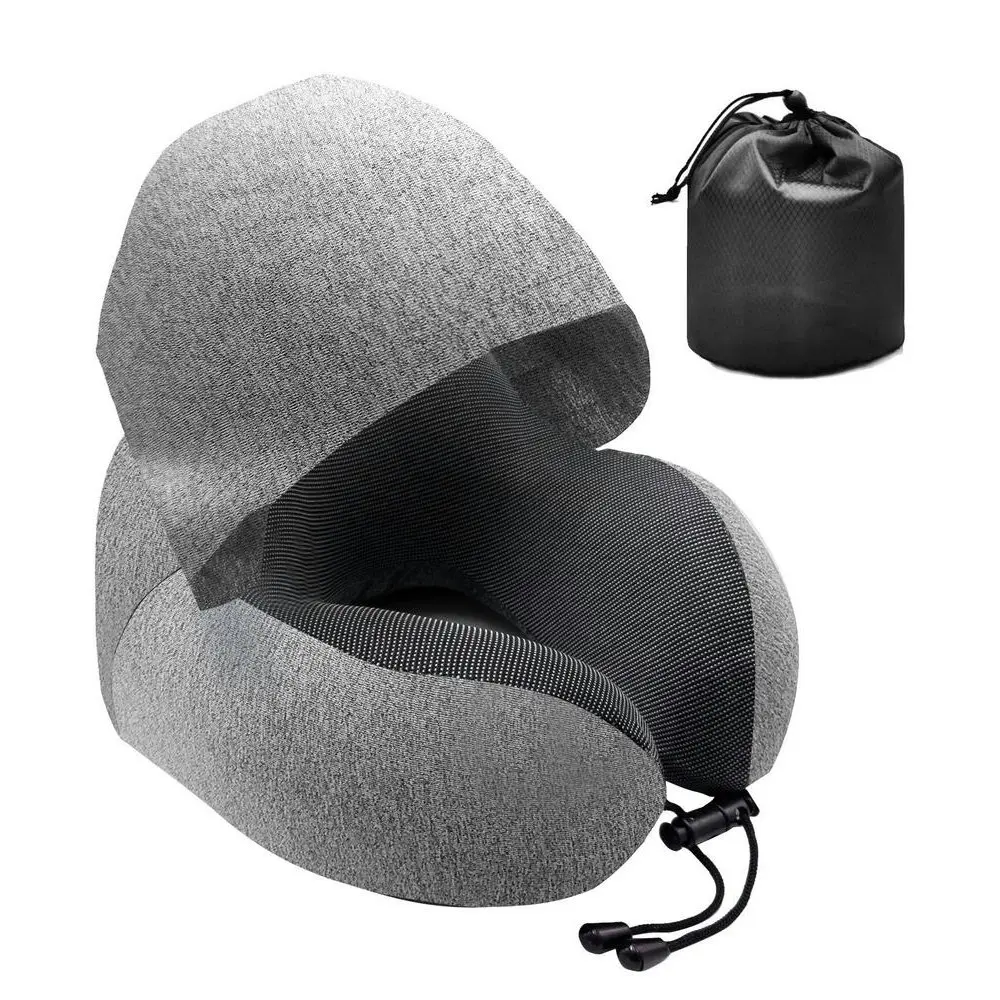 Travel U-Shaped Pillow Memory Foam Hooded Neck Pillow With Storage Bag