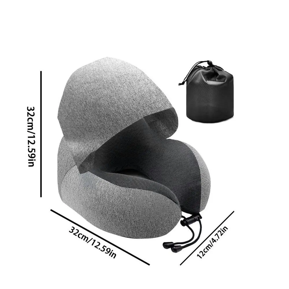 Travel U-Shaped Pillow Memory Foam Hooded Neck Pillow With Storage Bag