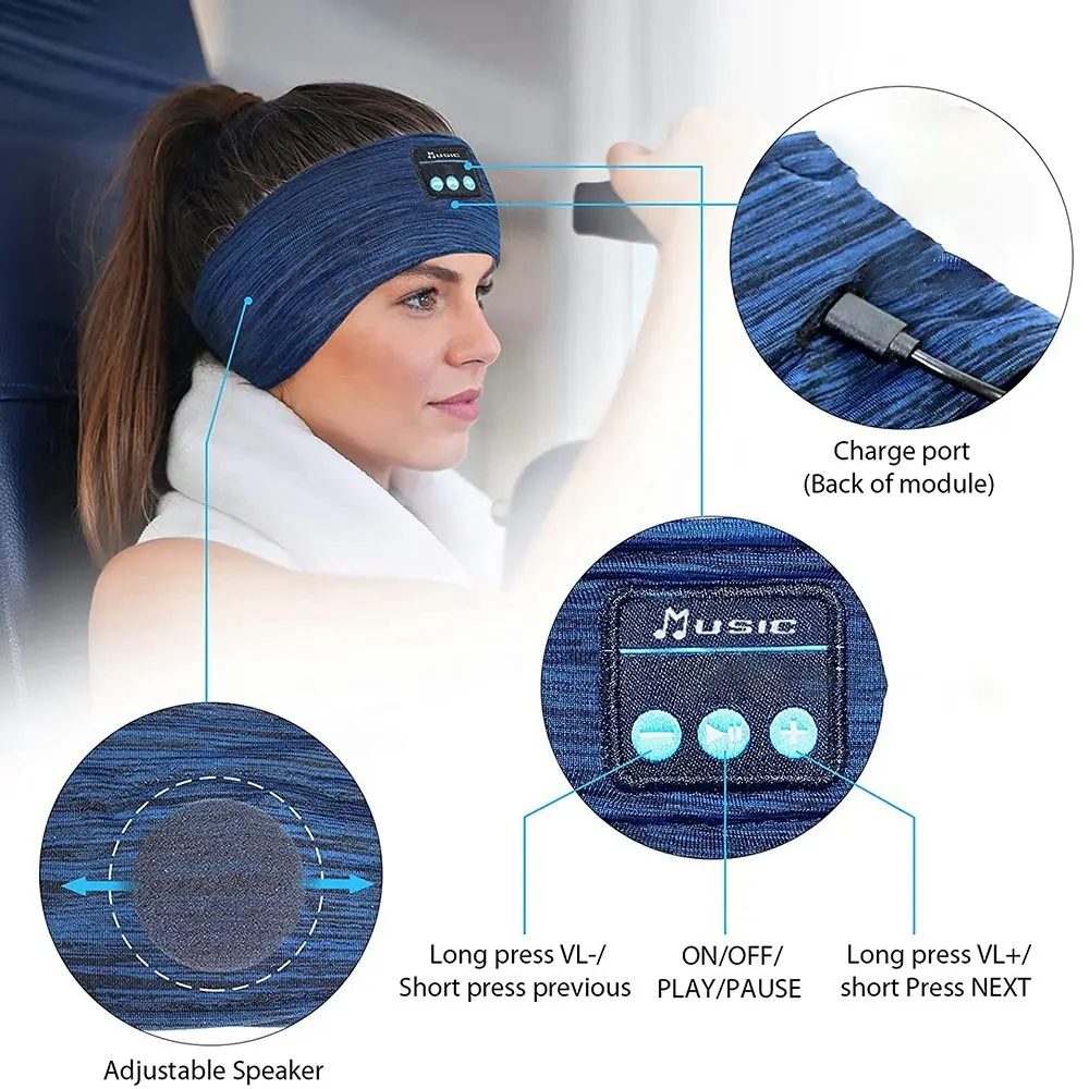 Music Sleeping Mask Headphones Wireless Bluetooth Sports Headband Bass Speakers