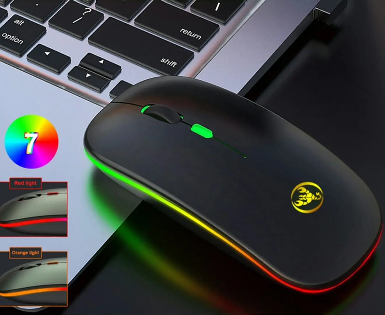 Dual-Mode Bluetooth 5.1 Colorful  wireless RGB Rechargeable Mouse  For Laptop PC