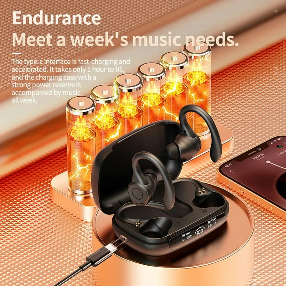 Wireless Bluetooth Headphone Ear-Hanging Sports Running Earbuds with LED Display