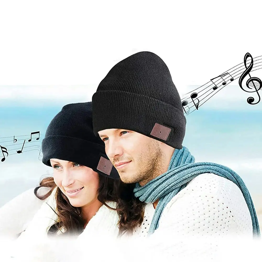 Bluetooth 5.0 Music Headphones Knitted Beanie Hat-Black