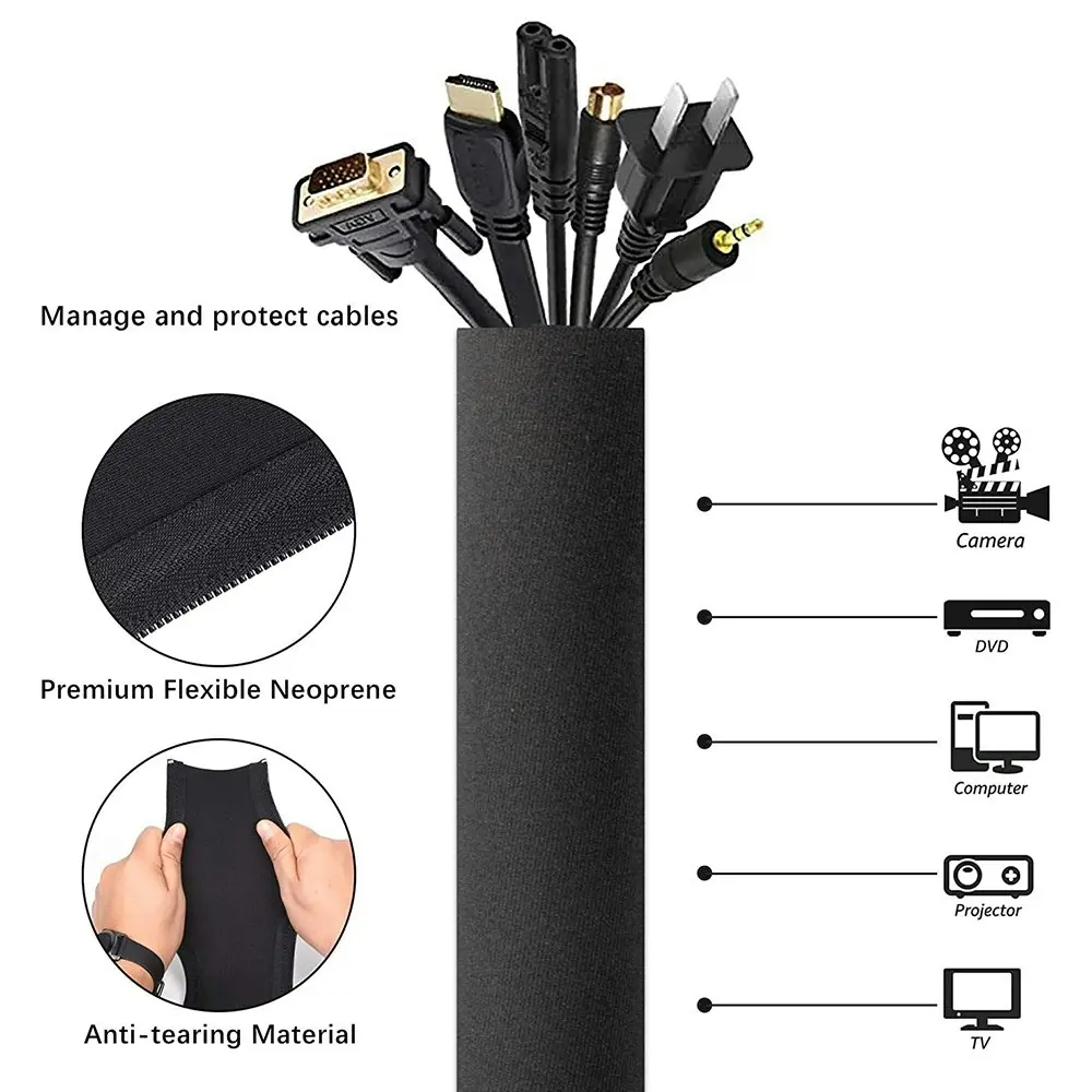 4 Pcs Cable Management Sleeve Flexible Cable Sleeve Wrap Cover Organizer