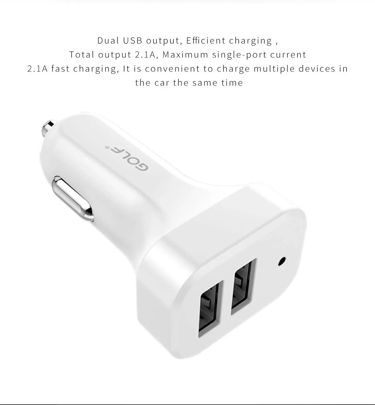 Golf GF-C11 Double USB Mini 2.1A Smart Car Charger Travel 12V 24V Universal Car Mounted Charger White