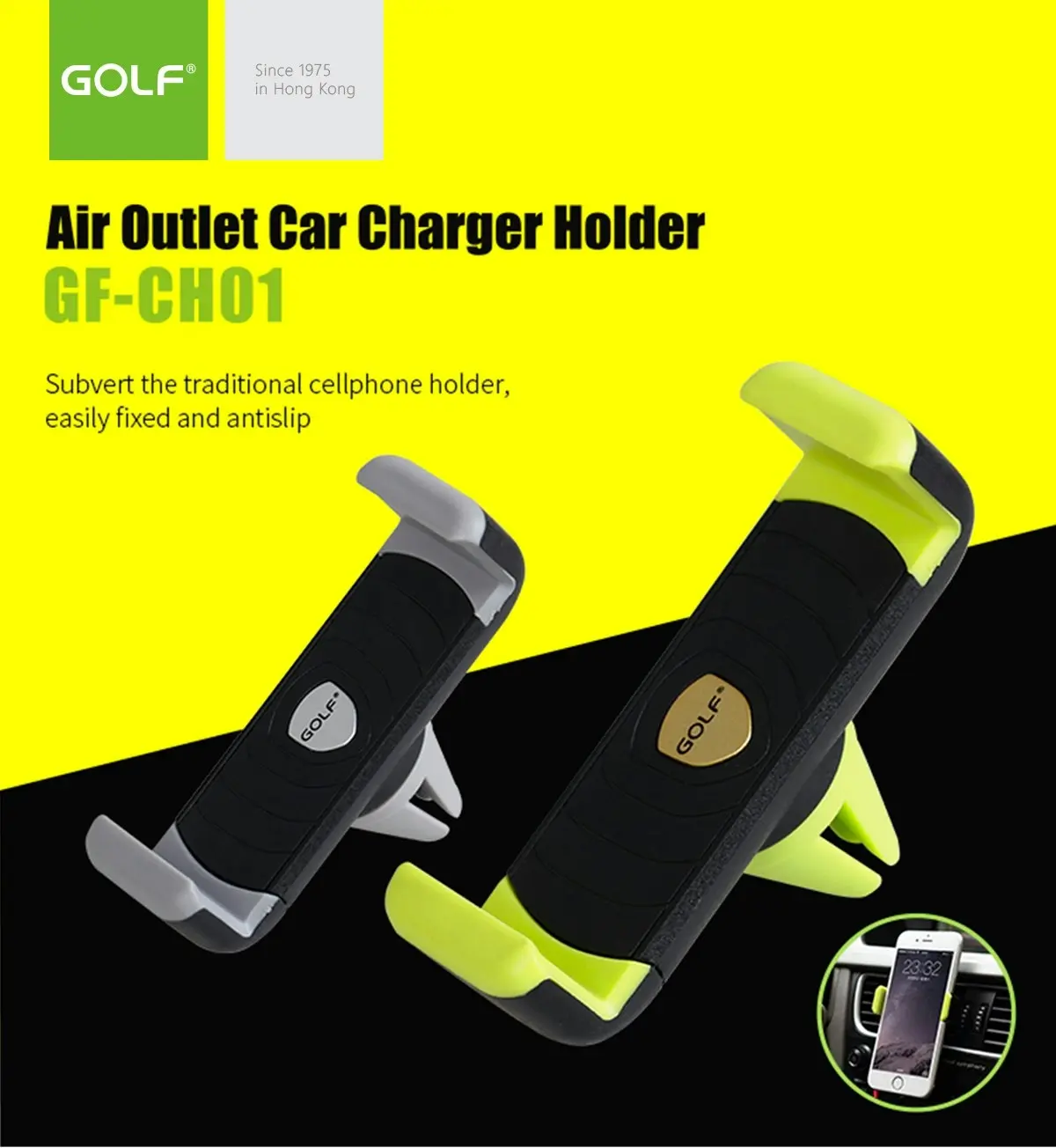 Golf GF-CH01 Car Air Outlet Mount Stand Holder Black/Green