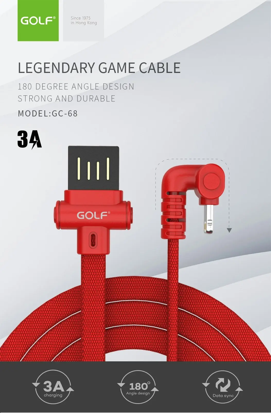 Micro-USB Gaming Cable Golf GC-68M USB 1m 3A Fast Charging U Shape