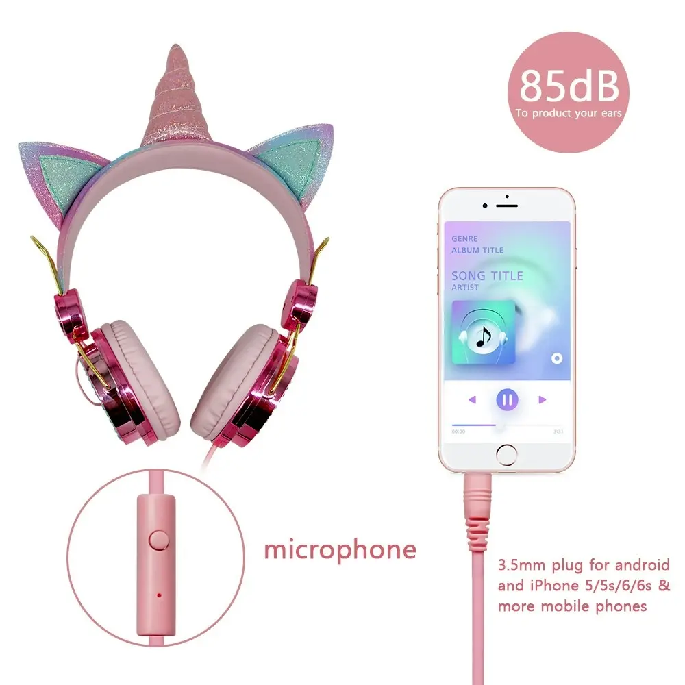 Unicorn Wired Headphones With Microphone 3.5mm Jack for boys and girls