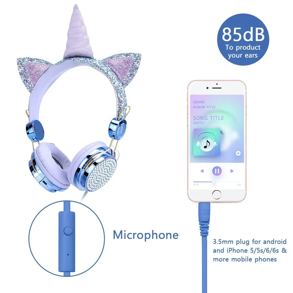 Unicorn Wired Headphones With Microphone 3.5mm Jack for boys and girls