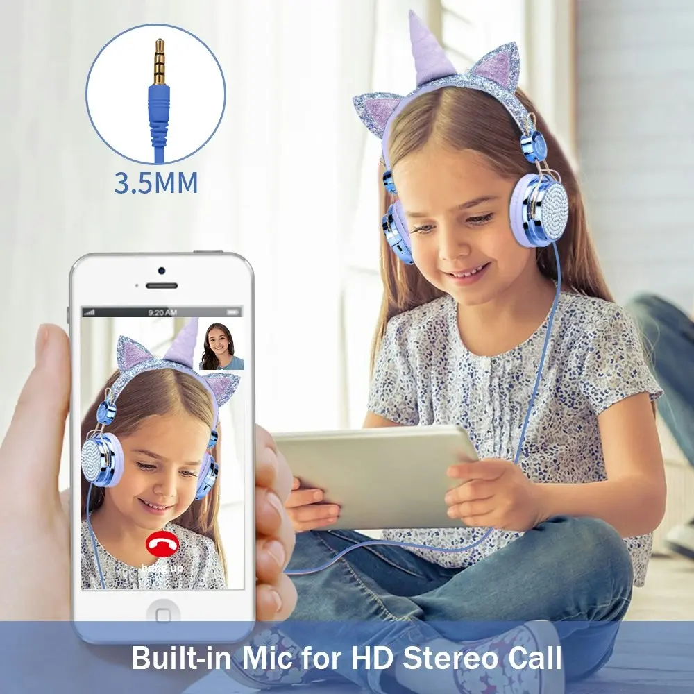 Unicorn Wired Headphones With Microphone 3.5mm Jack for boys and girls