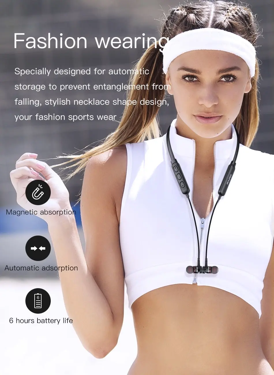 Awei G10BL Bluetooth 3D  Neckband Stereo Sports Earphones With Mic Headset Fone De Ouvido For Mobile Phones