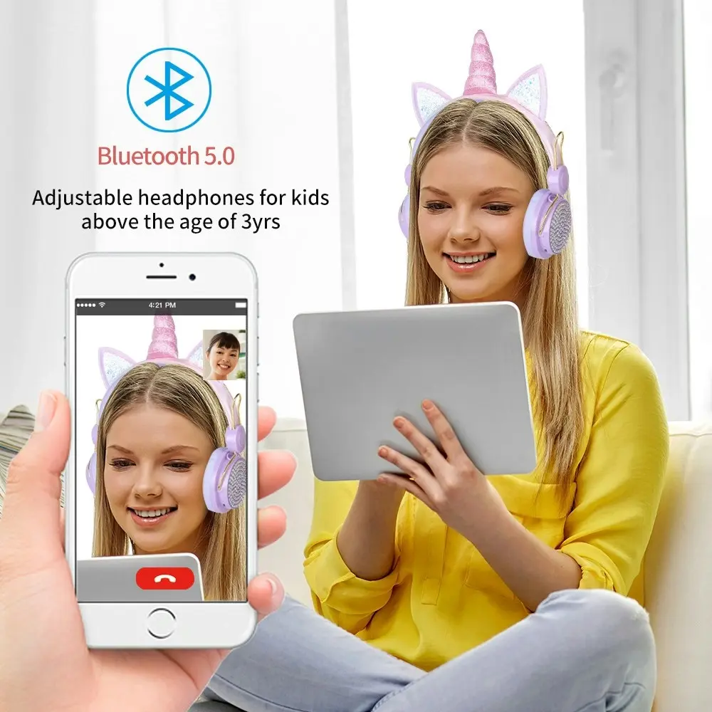 Unicorn Wireless Bluetooth Headphones With Microphone 3.5mm Jack for boys and girls