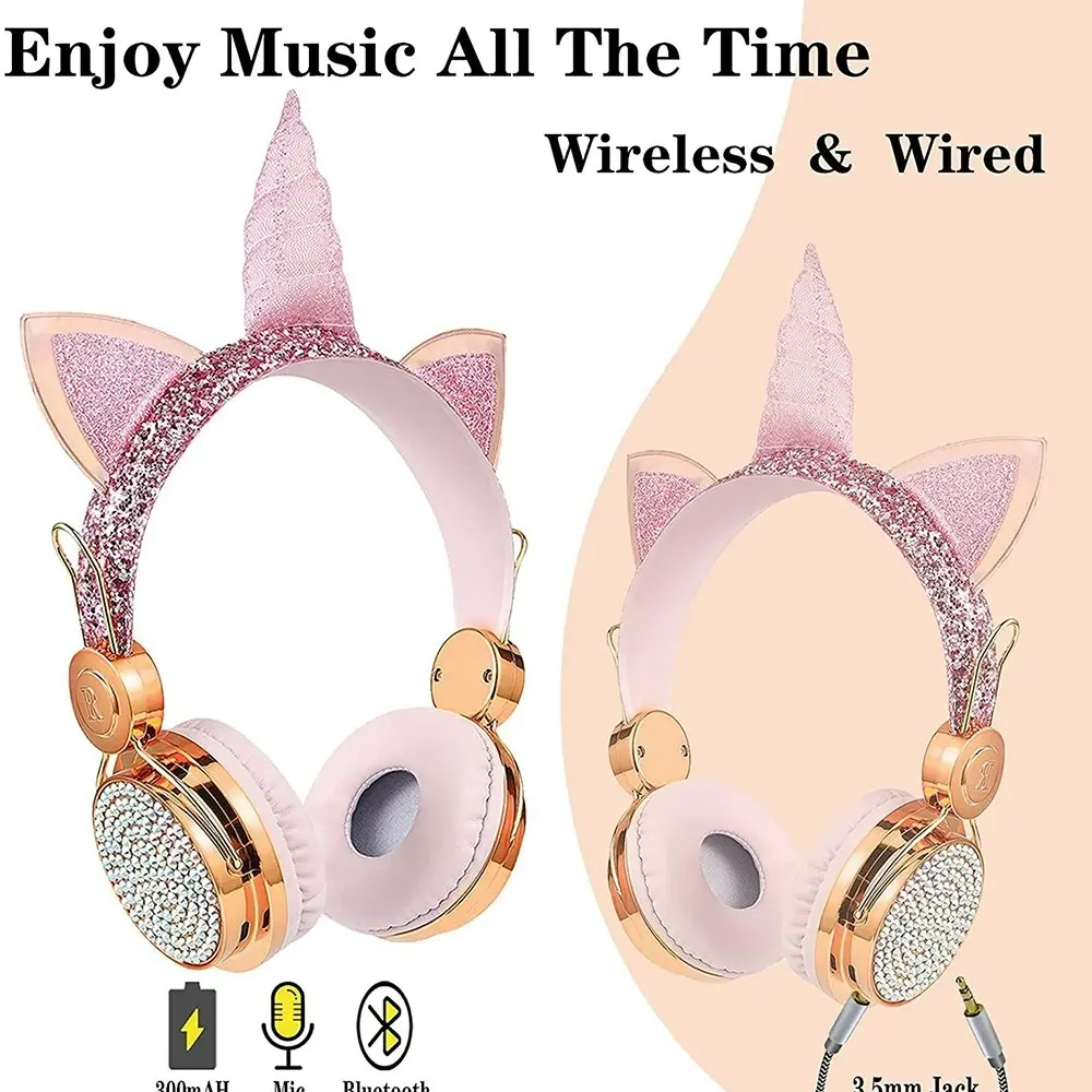 Unicorn Wireless Bluetooth Headphones With Microphone 3.5mm Jack for boys and girls