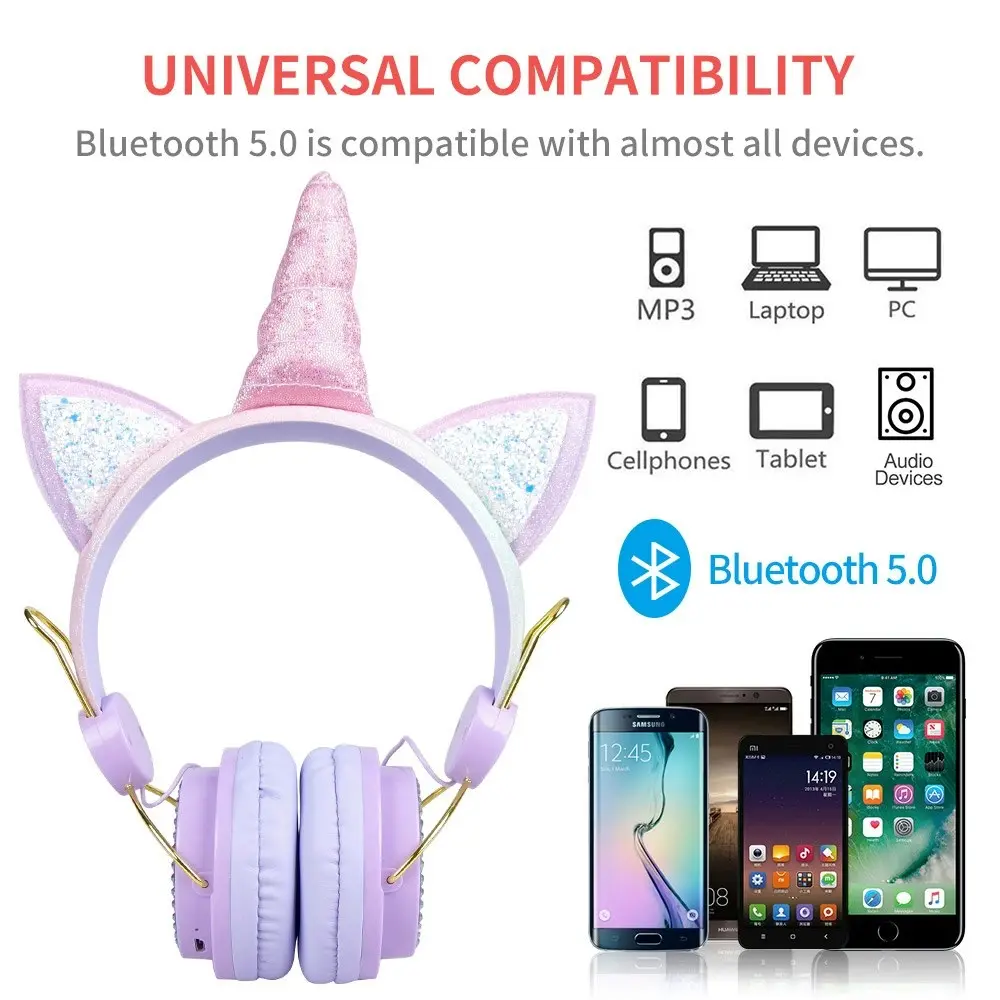 Unicorn Wireless Bluetooth Headphones With Microphone 3.5mm Jack for boys and girls