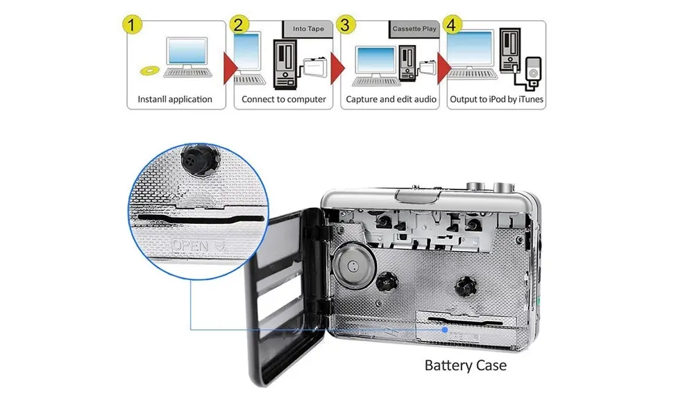 Retro Cassette to MP3 Converter-Black & Silver