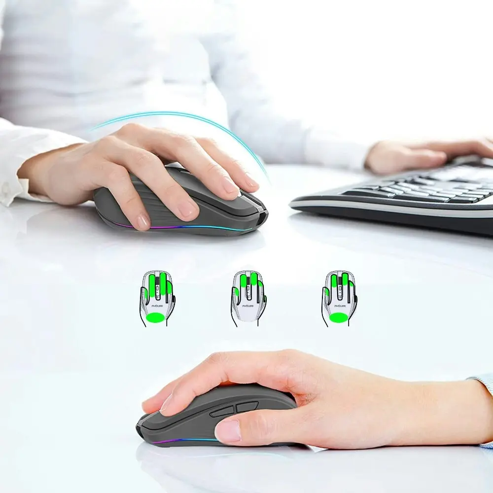 Wireless Computer Mouse, Dual Mode Mouse with RGB LED Lights