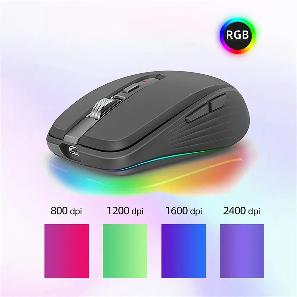 Wireless Computer Mouse, Dual Mode Mouse with RGB LED Lights