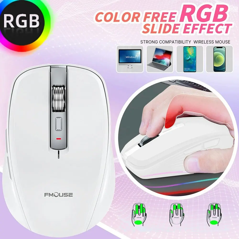 Wireless Computer Mouse, Dual Mode Mouse with RGB LED Lights