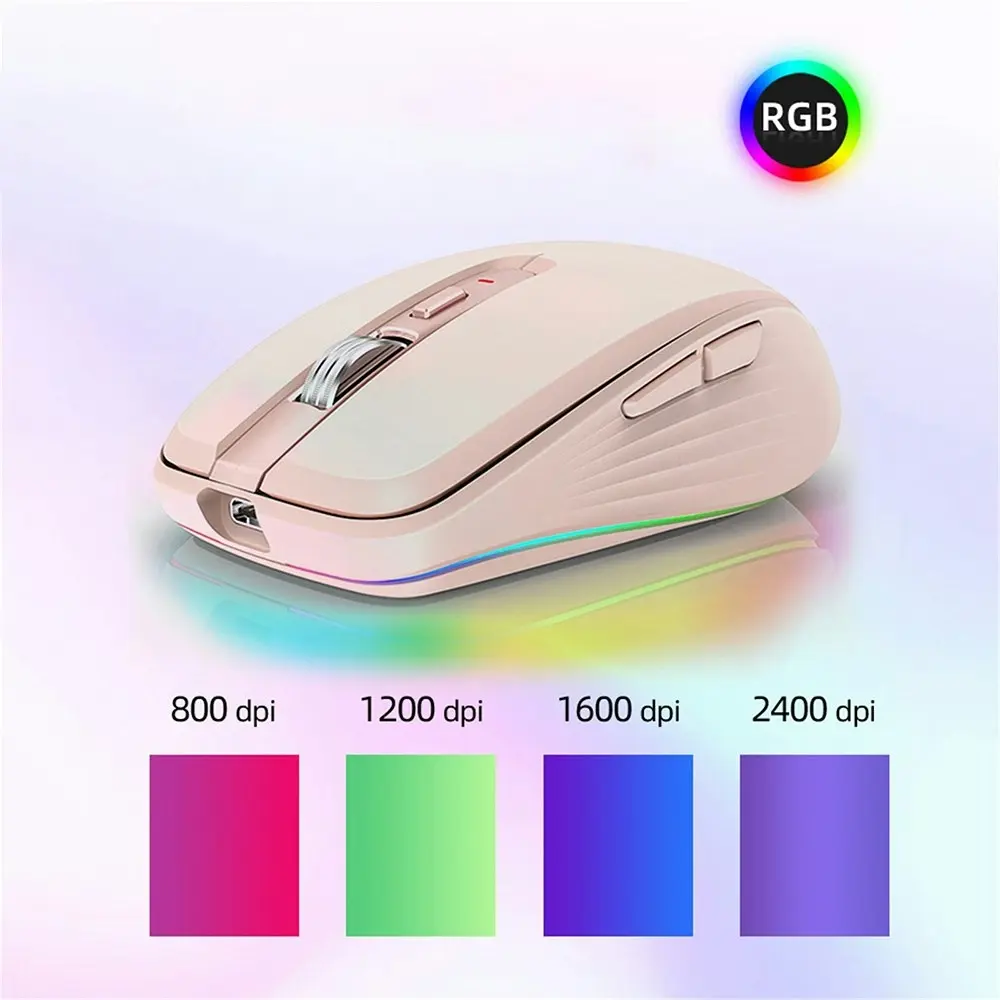 Wireless Computer Mouse, Dual Mode Mouse with RGB LED Lights