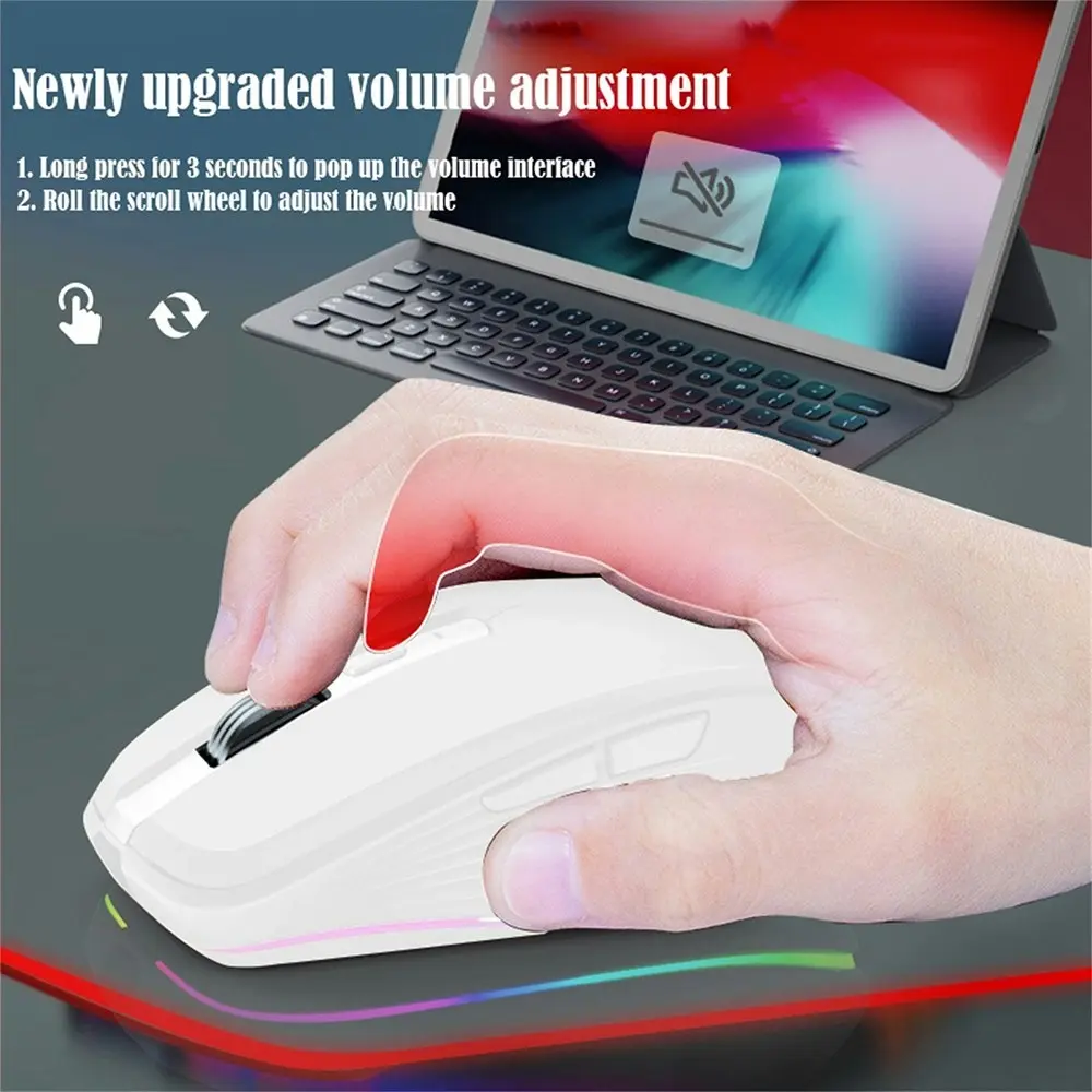 Wireless Computer Mouse, Dual Mode Mouse with RGB LED Lights