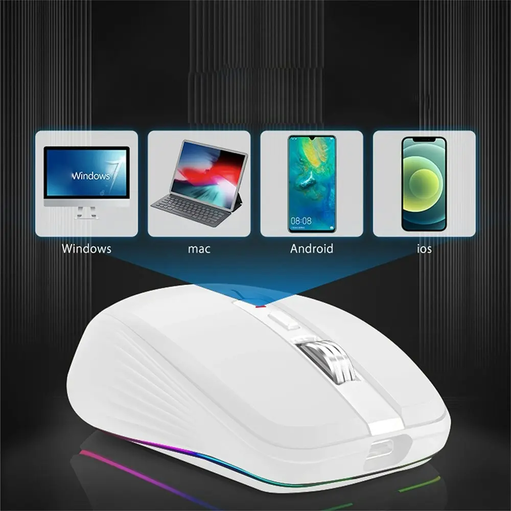 Wireless Computer Mouse, Dual Mode Mouse with RGB LED Lights