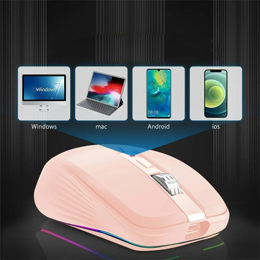 Wireless Computer Mouse, Dual Mode Mouse with RGB LED Lights