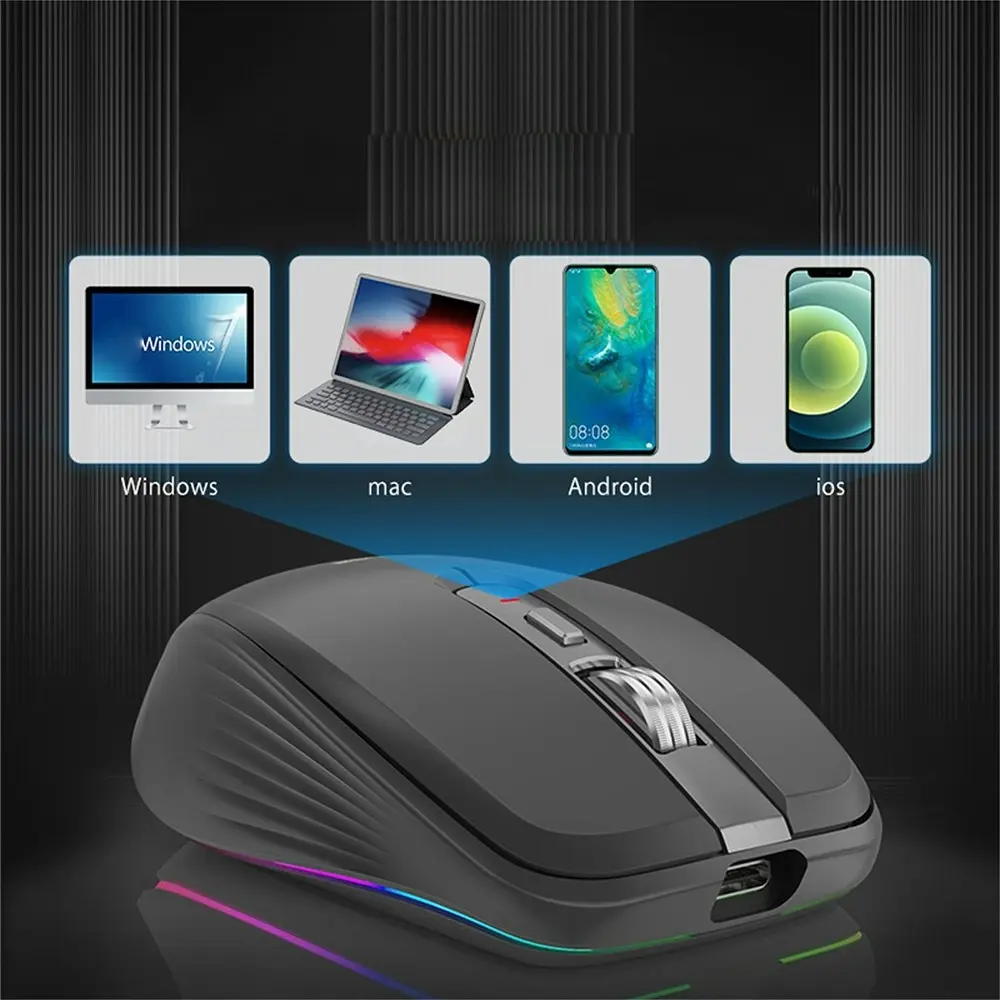 Wireless Computer Mouse, Dual Mode Mouse with RGB LED Lights