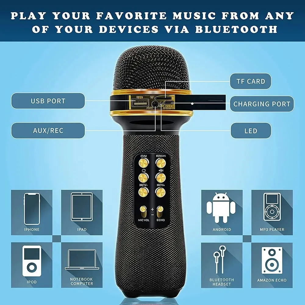 Bluetooth Handheld Microphone Wireless Karaoke Speaker