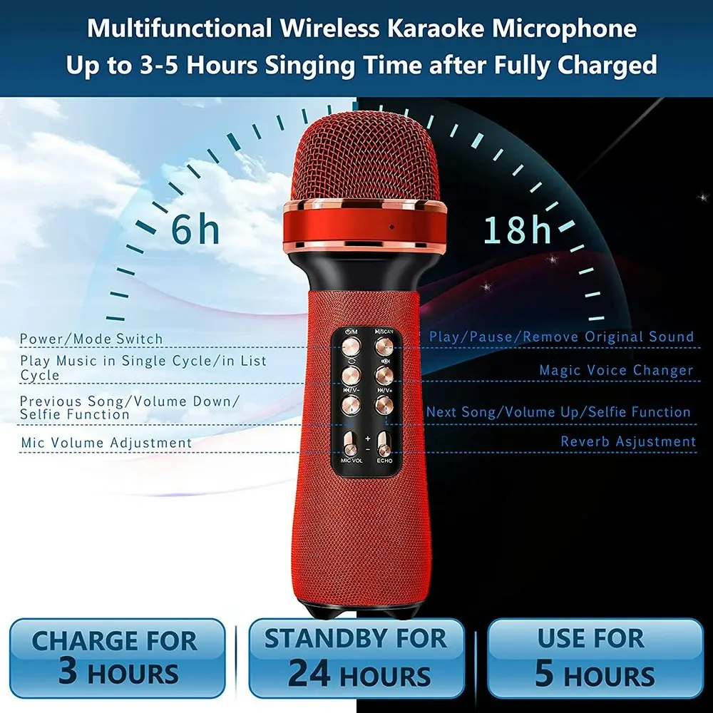 Bluetooth Handheld Microphone Wireless Karaoke Speaker