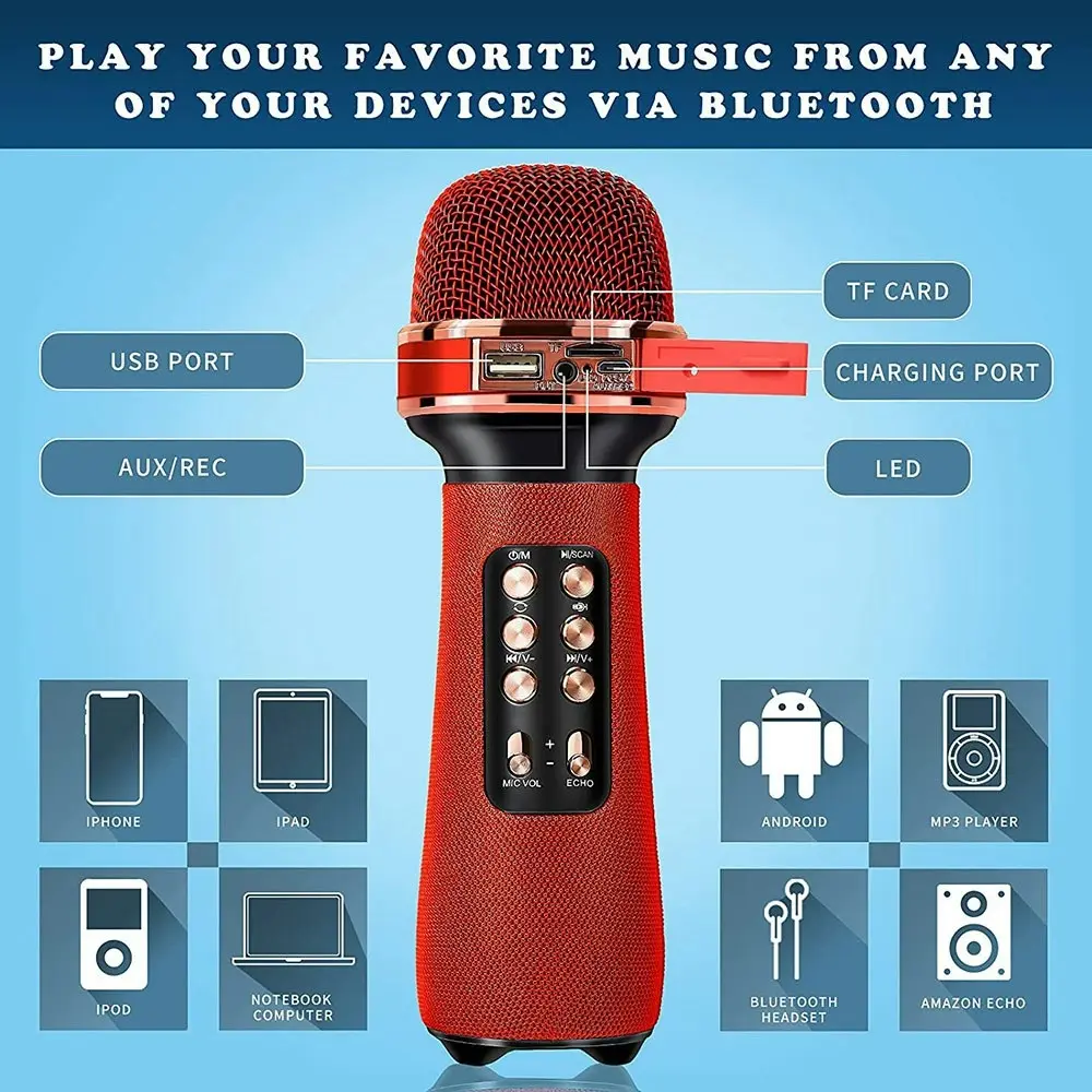 Bluetooth Handheld Microphone Wireless Karaoke Speaker