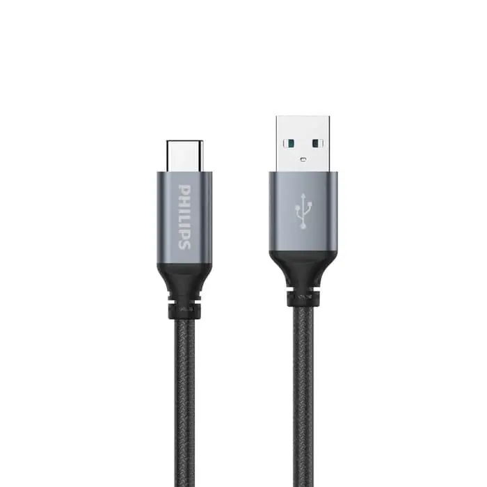 Philips USB A to Type C 3.0, Braided cable, 1m Black