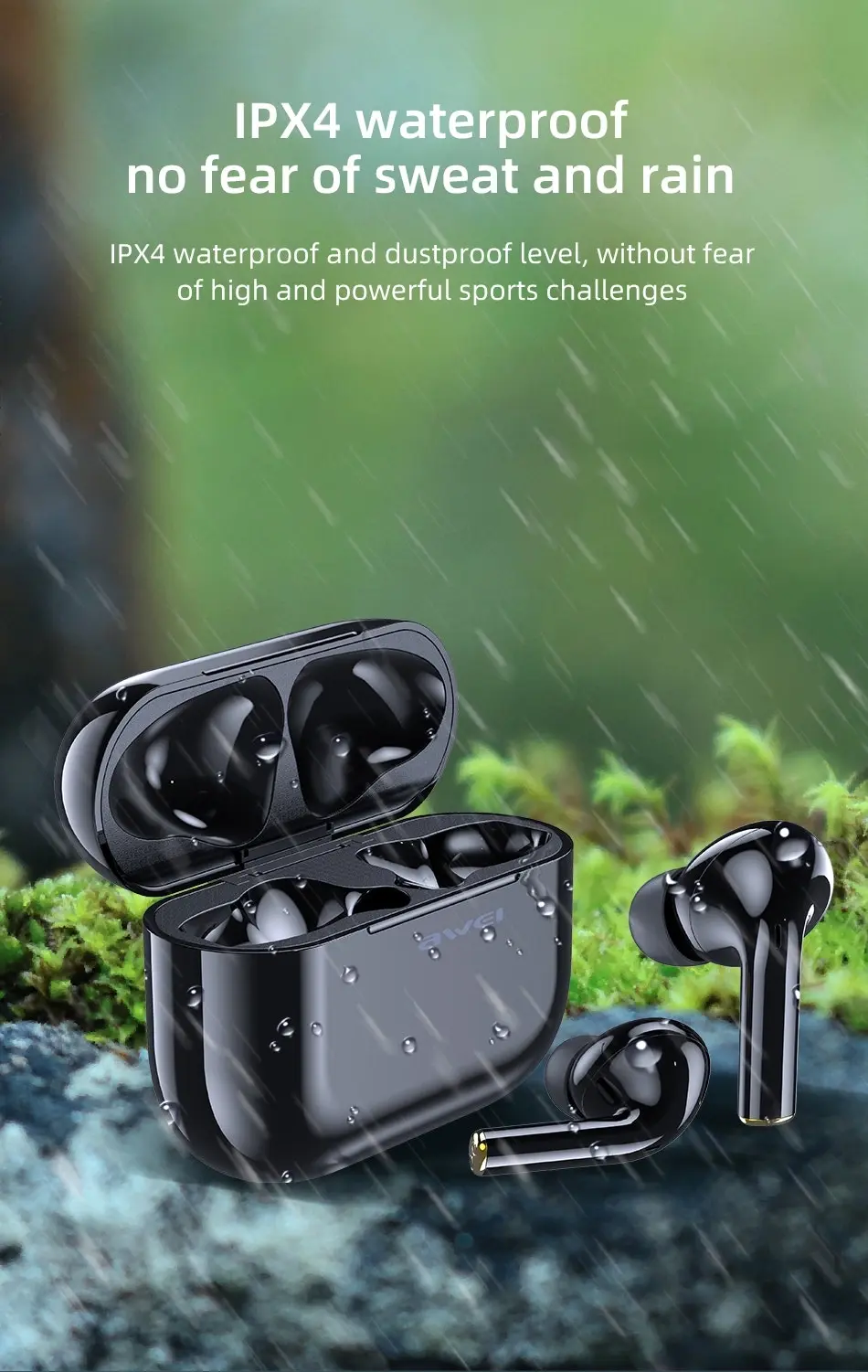 Awei T29 True Wireless Earbuds Bluetooth 5.0 With Mic Touch Control Waterproof IPX4 Stereo Sound For Mobile Phones