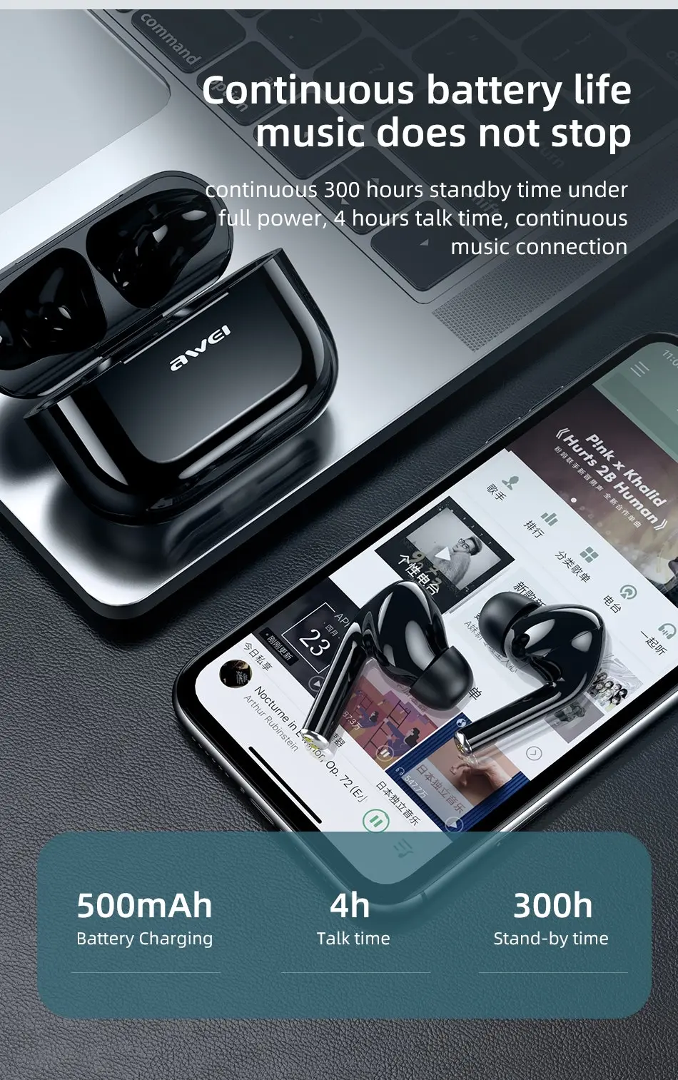 Awei T29 True Wireless Earbuds Bluetooth 5.0 With Mic Touch Control Waterproof IPX4 Stereo Sound For Mobile Phones