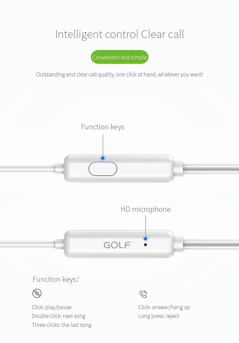 Golf Wired Type-C Earphones with Microphone