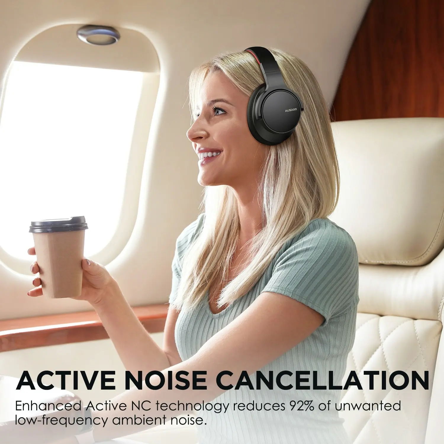 Ausdom E7 Active Noise Cancelling Headphones: Wireless Bluetooth Over Ear ANC Headphones with Microphone