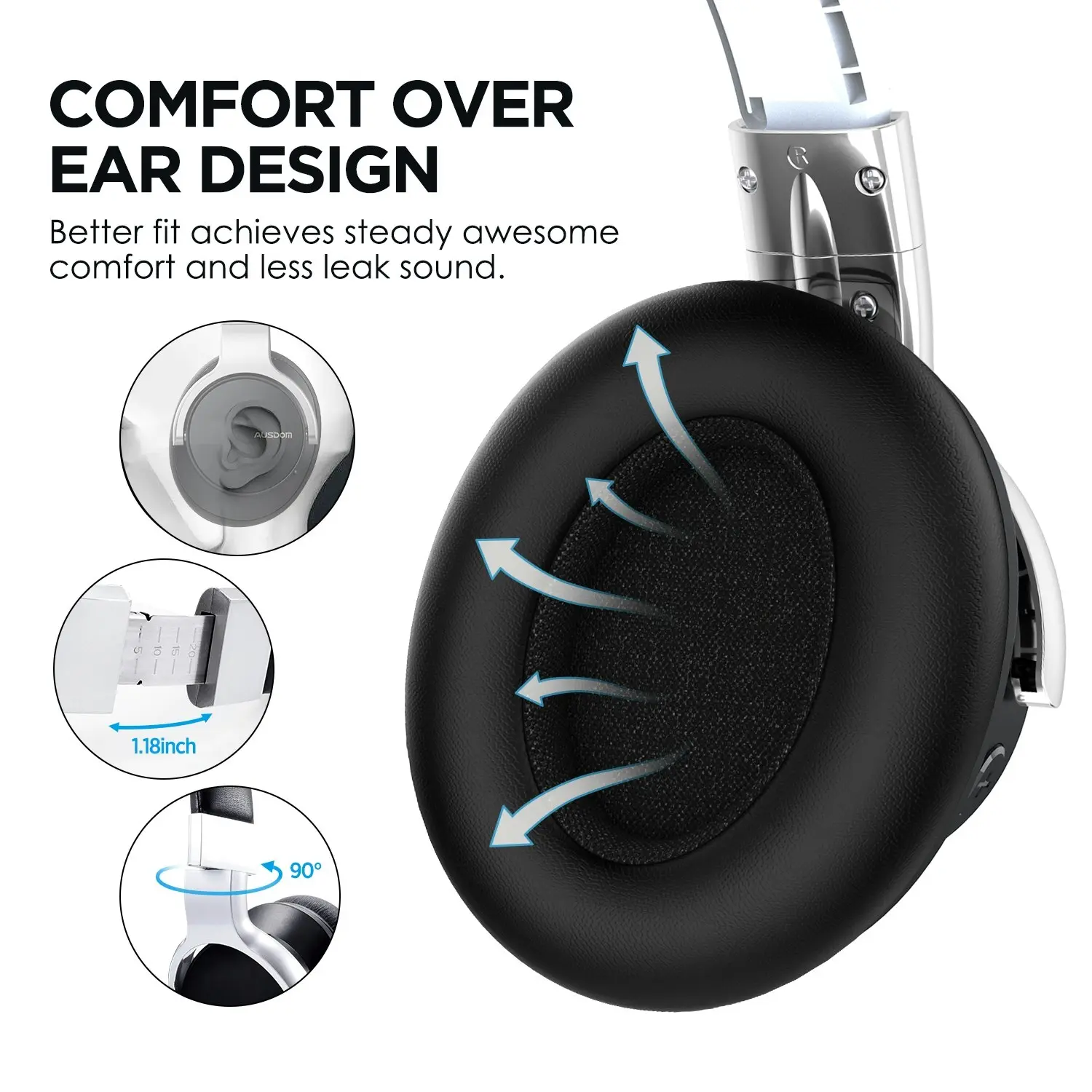 Ausdom E7 Active Noise Cancelling Headphones: Wireless Bluetooth Over Ear ANC Headphones with Microphone