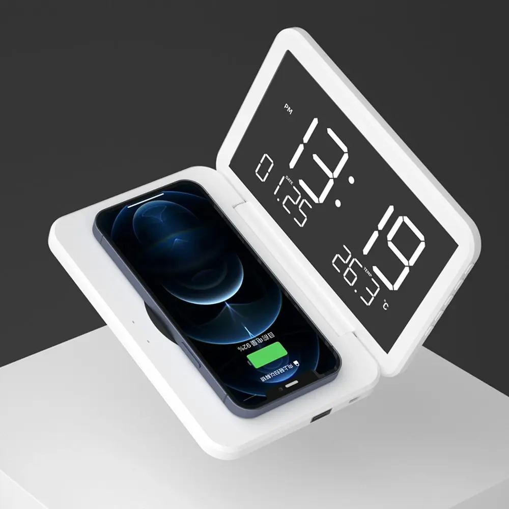 Multifunctional 15W Fast Wireless Charging Clock With Temperature