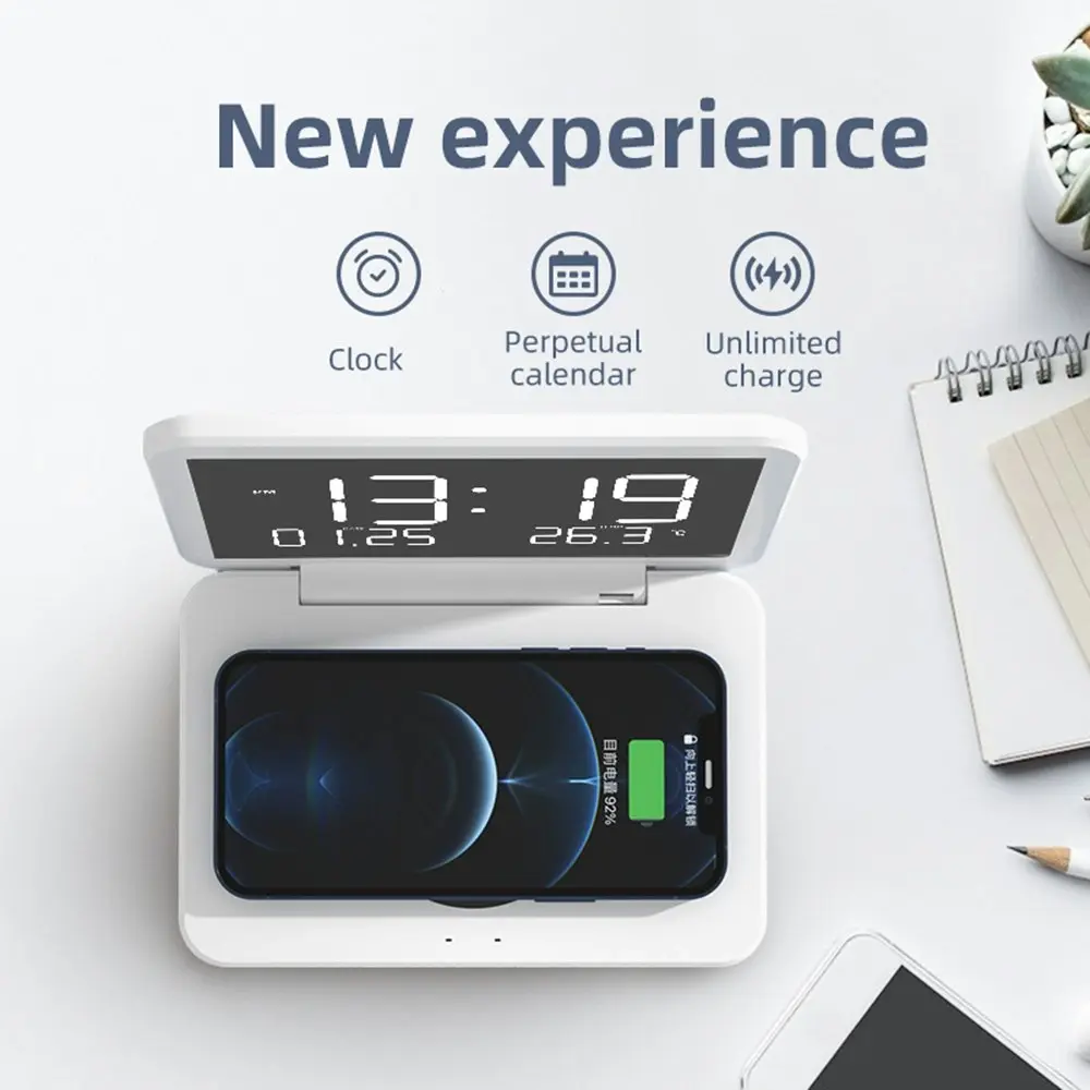 Multifunctional 15W Fast Wireless Charging Clock With Temperature