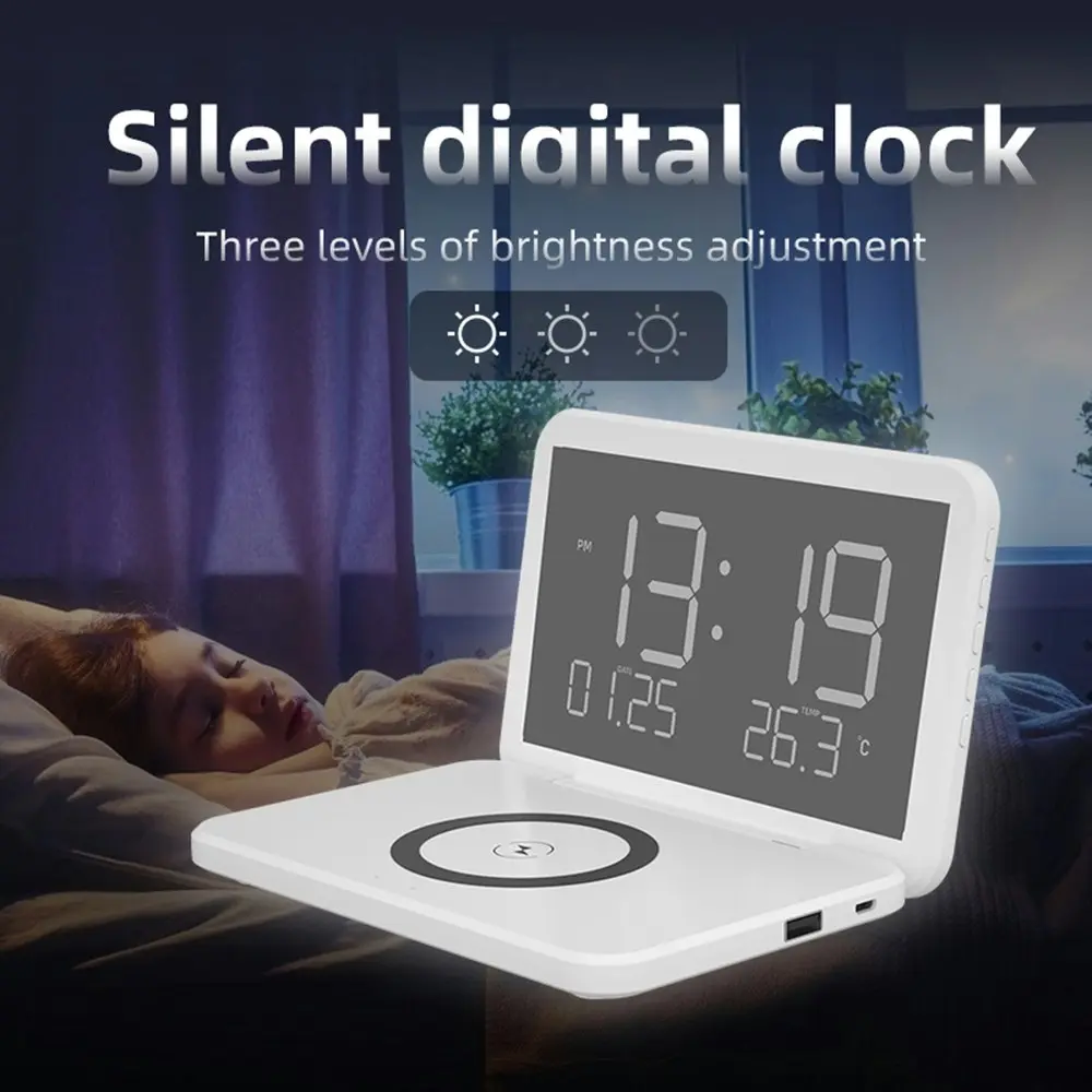 Multifunctional 15W Fast Wireless Charging Clock With Temperature