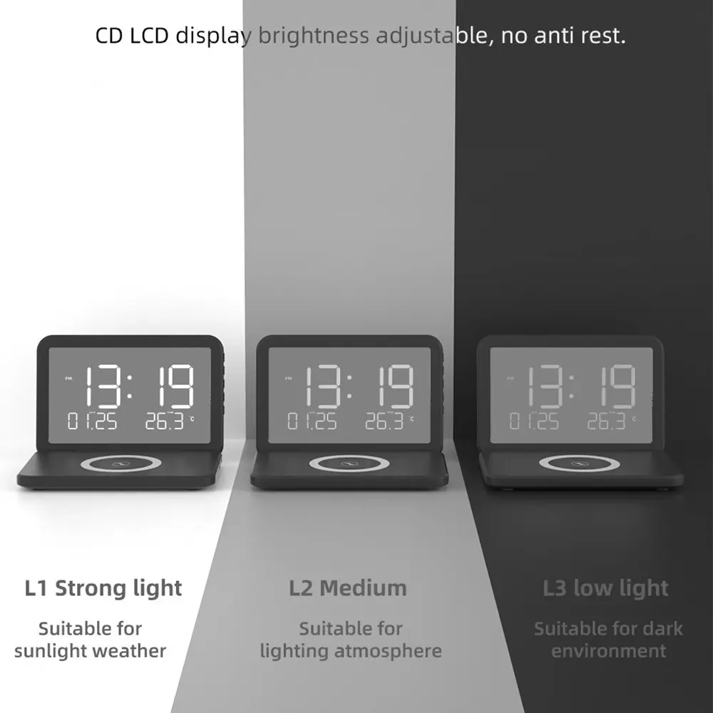 Multifunctional 15W Fast Wireless Charging Clock With Temperature