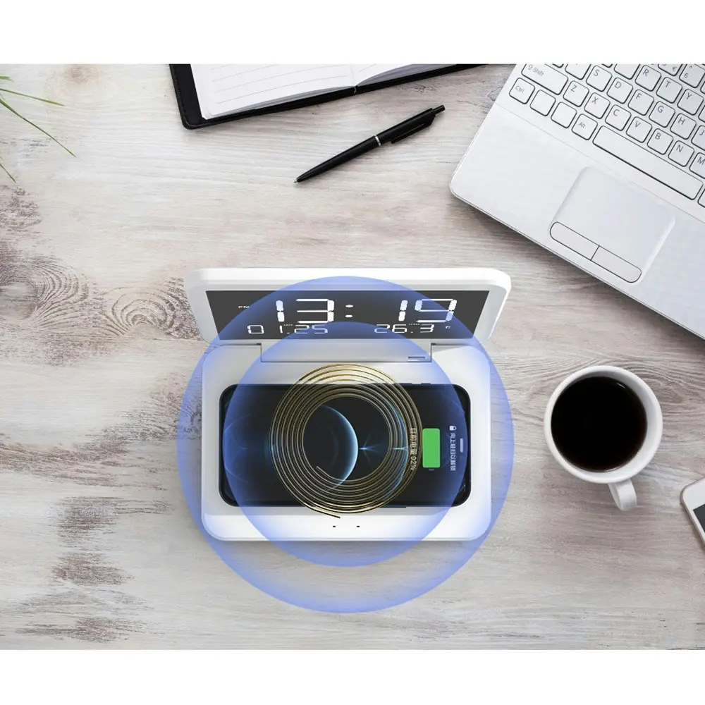 Multifunctional 15W Fast Wireless Charging Clock With Temperature