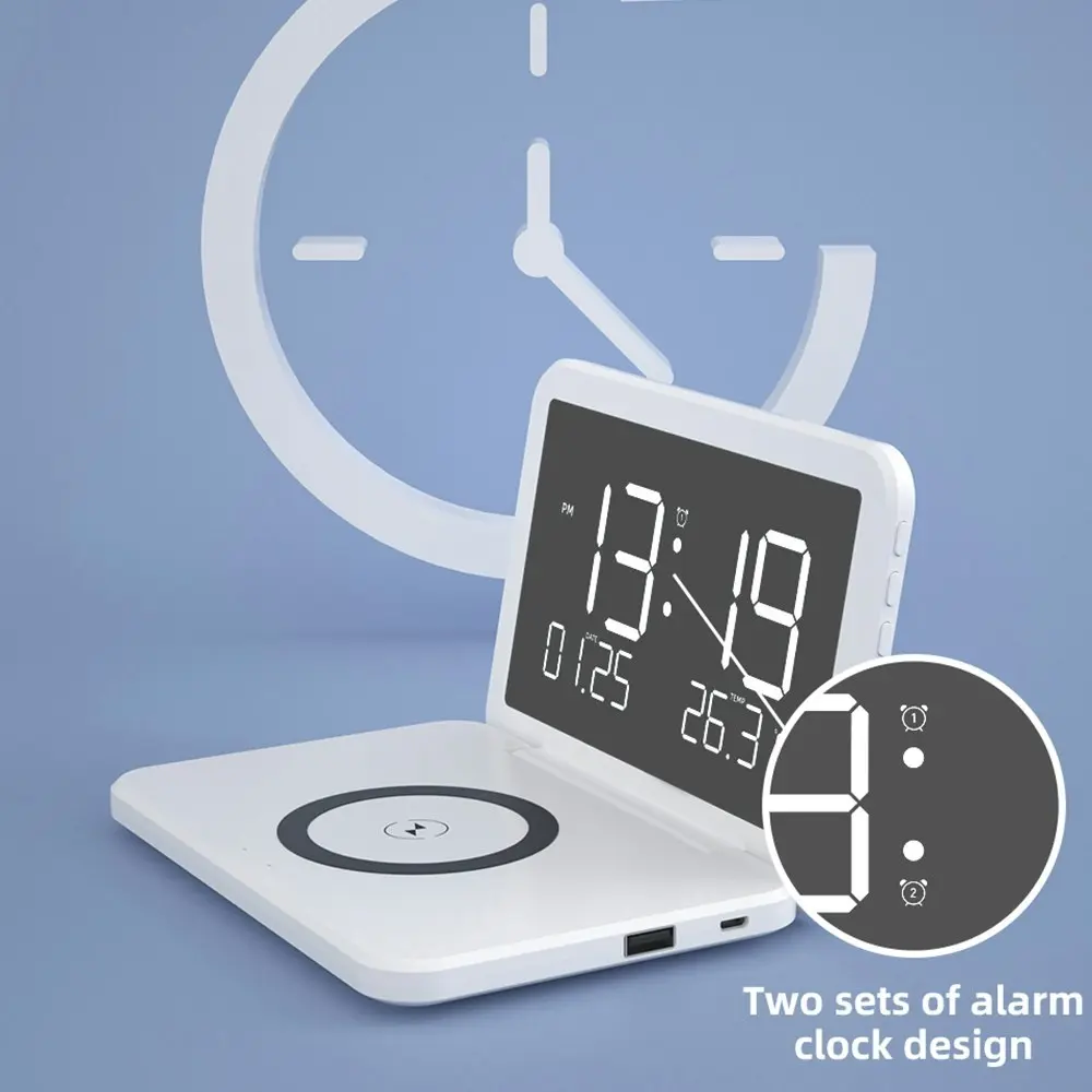 Multifunctional 15W Fast Wireless Charging Clock With Temperature