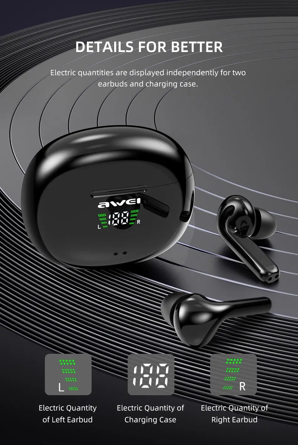 Awei T15P TWS Earbuds Bluetooth Headphones Wireless Touch Control Earphone Waterproof IPX5 For Mobile Phone