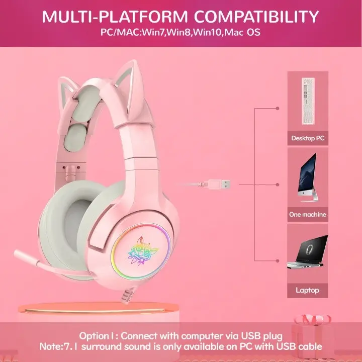 Onikuma K9 Pro Cat Ear 7.1 Gaming Headset For PC only