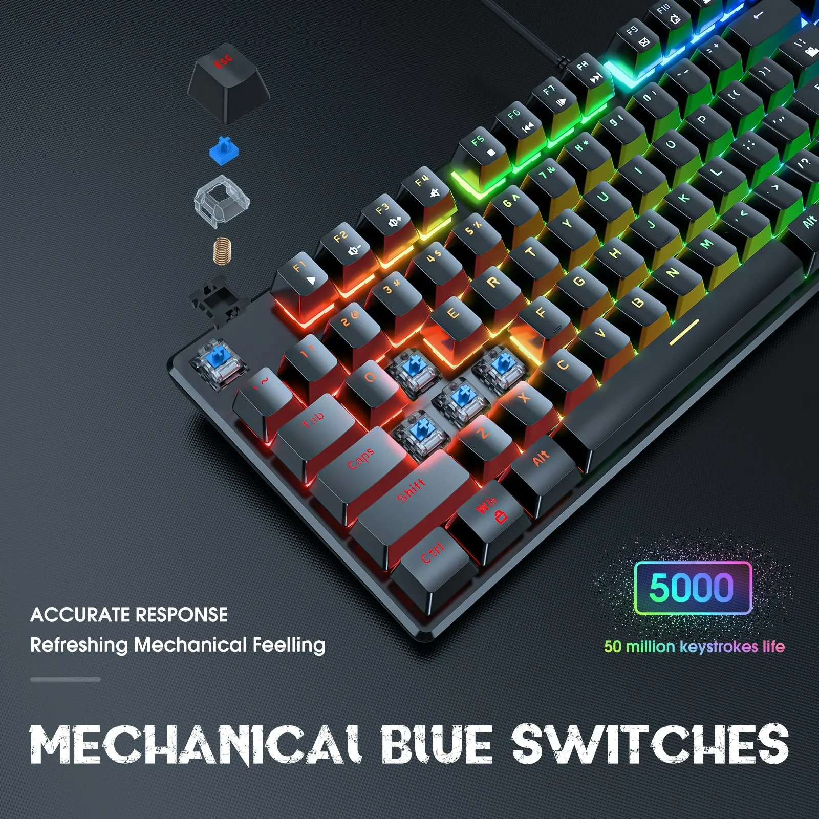 Onikuma G27 Wired Keyboard 104-Key USB Interface Backlit Mechanical Gaming Keyboard Black